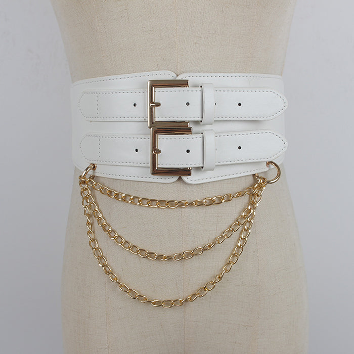 Fashion Decorative Women's Wide Belt with Chain