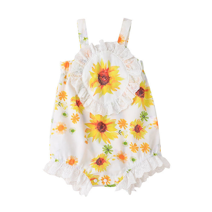 Kid's Summer Chrysanthemum Printed Jumpsuit Sling Romper