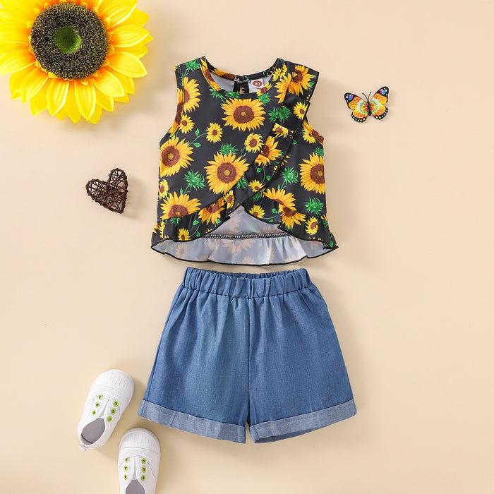 Sunflower sleeveless top jeans two piece set