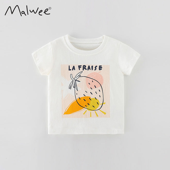 Letter loose girl round neck top short sleeve