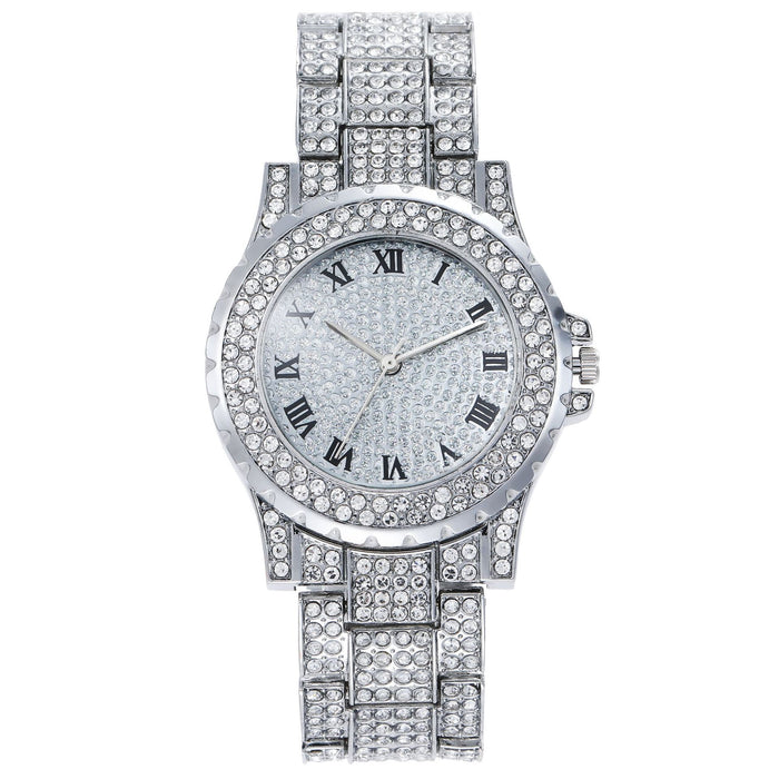 Fashion Casual Full Rhinestone Retro Roman Steel Band Ladies Quartz Watch