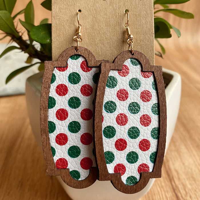 New Plaid Snowflake Dot Drop Shape Women's Wooden Earrings