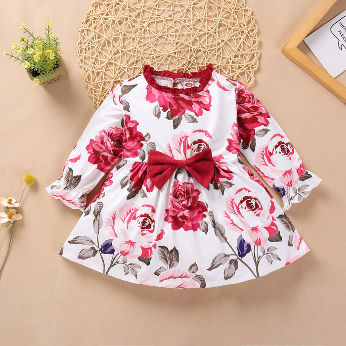 Large Flower Print Long Sleeve Dress