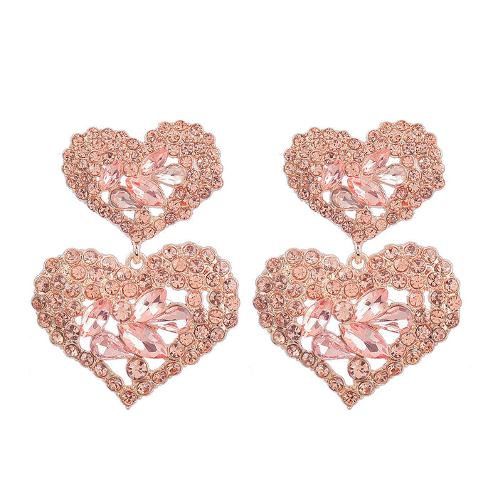 New Exaggerated Heart Earrings Vintage Stud Earrings for Women Inlaid Rhinestone