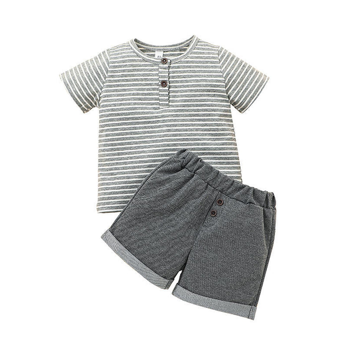 Summer Stripe Boys' Casual Short Sleeve T-Shirt Set