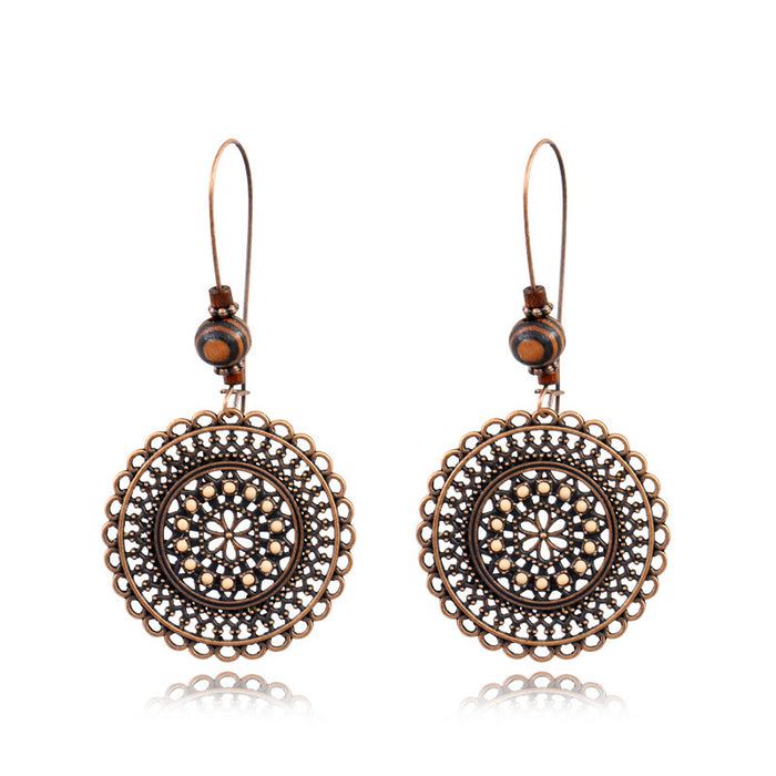 Retro Fashion Round Flower Rhinestone National Style Earrings