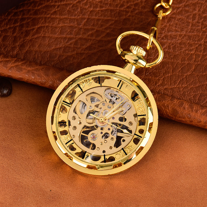 Gold Wheel Digital Mechanical Hollow Out Flower Needle Pocket Watch Llz23700