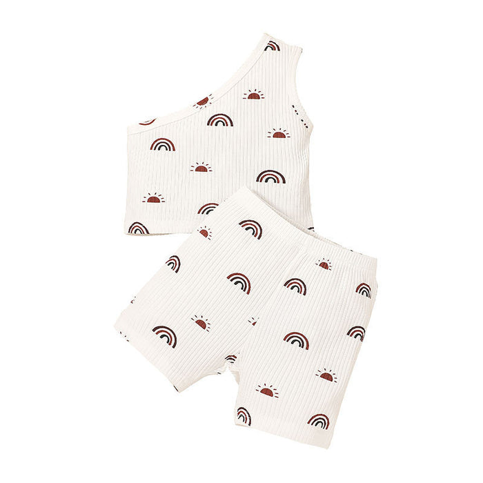 Off Shoulder Little Girl Fashion Shorts Two Piece Set