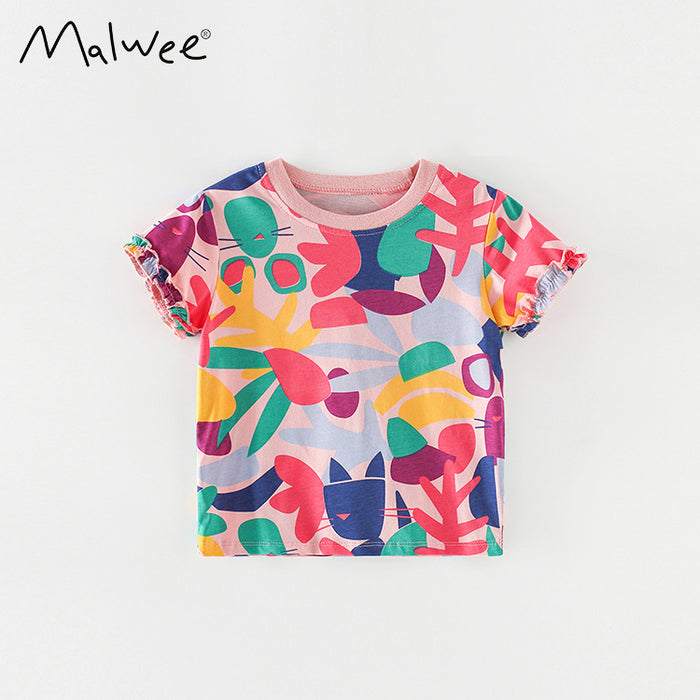 Fashion short sleeve style printed little girl