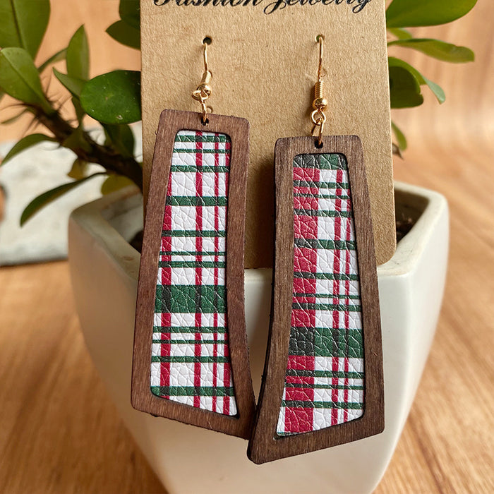 Fashion Vintage Striped Stars Women Wooden Earrings