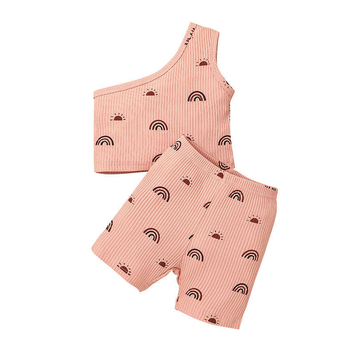 Off Shoulder Little Girl Fashion Shorts Two Piece Set