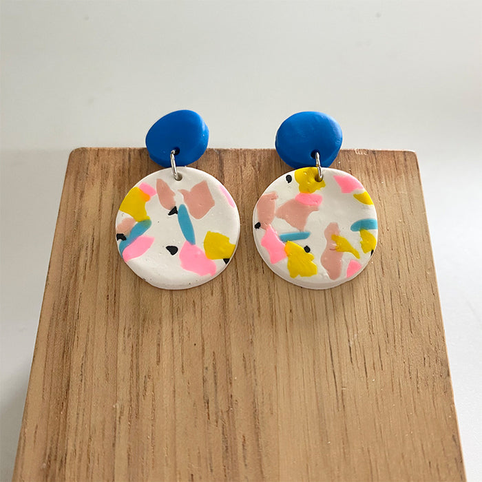 New Multicolor Art Geometry Handmade Clay Soft Pottery Earrings Female