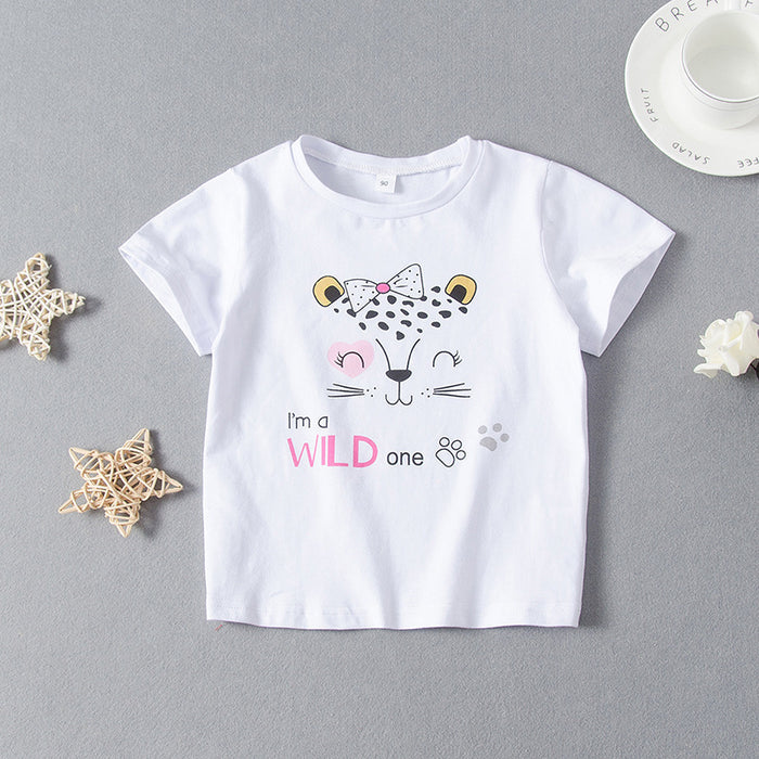 White round neck cute kitty short sleeve T-shirt