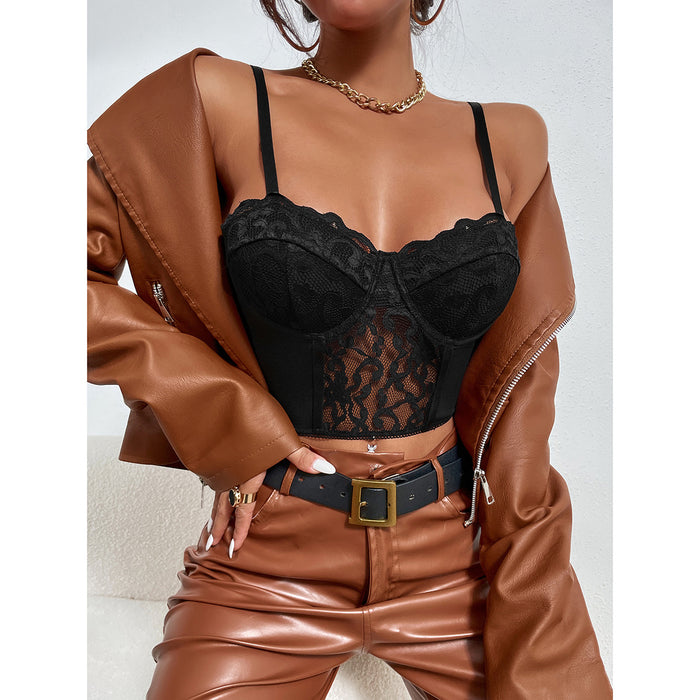 Lace Sexy Tanks Tops Women Slim Black Vest