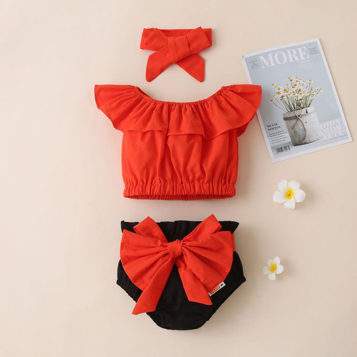 Pullover sleeveless Suit Shorts bow three piece set