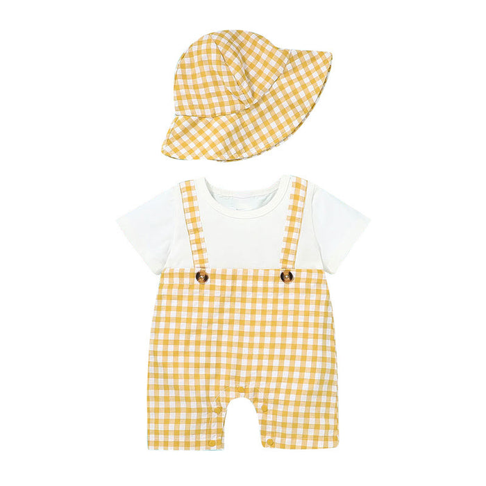 Casual Plaid Infant Jumpsuit Hat Set