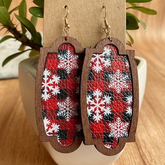 New Plaid Snowflake Dot Drop Shape Women's Wooden Earrings