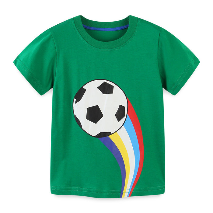 Knitted cotton short sleeve T-shirt round neck printed Soccer T-shirt for children