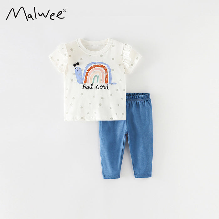 Boys' suit cartoon cotton trousers short sleeve two piece set
