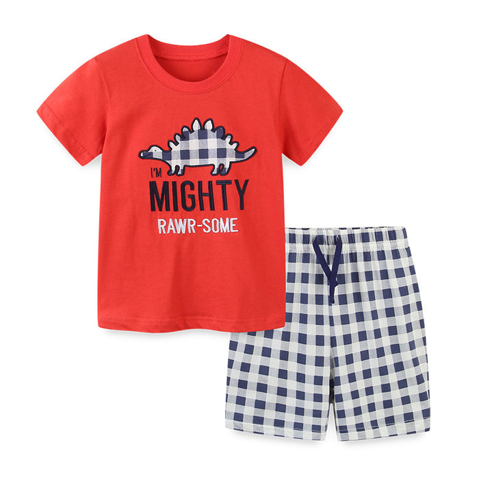 Cartoon round neck two piece boys' suit