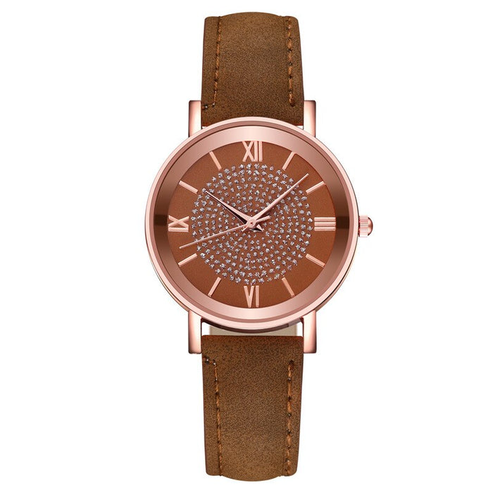 Women Watch Leather Ladies Fashion Simple Watches Quartz Starry Sky Dial Clock