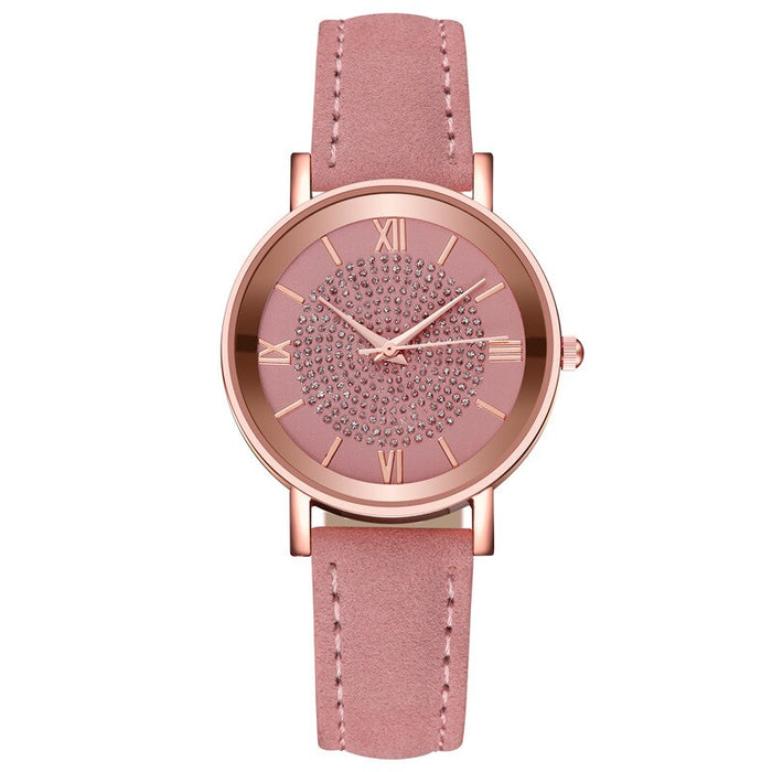 Women Watch Leather Ladies Fashion Simple Watches Quartz Starry Sky Dial Clock