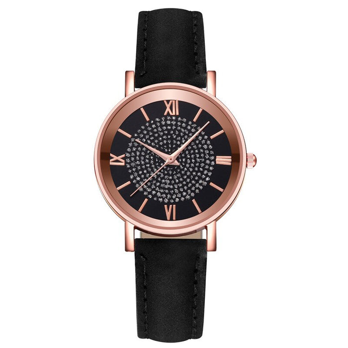 Women Watch Leather Ladies Fashion Simple Watches Quartz Starry Sky Dial Clock