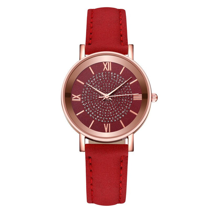 Women Watch Leather Ladies Fashion Simple Watches Quartz Starry Sky Dial Clock