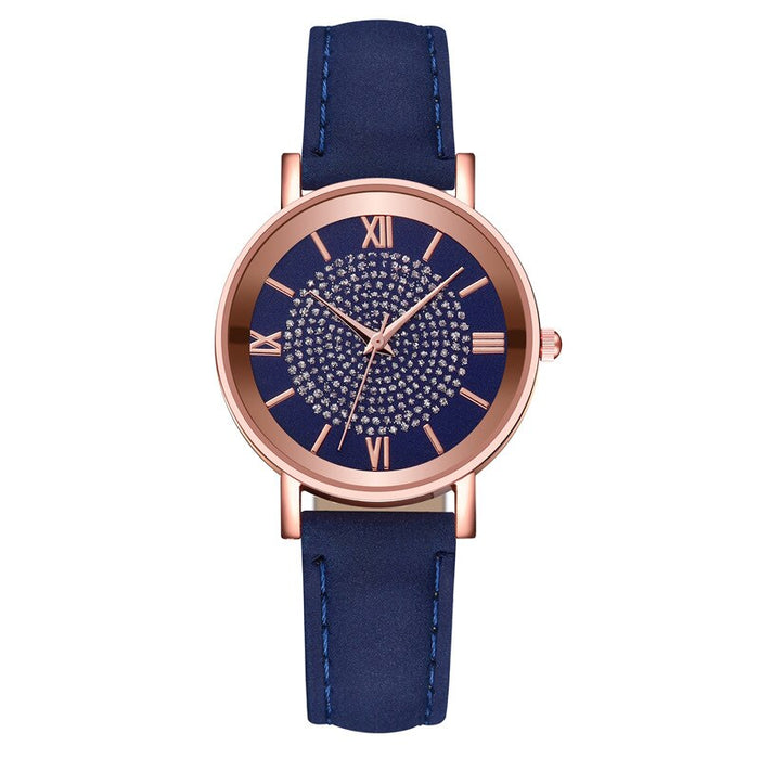 Women Watch Leather Ladies Fashion Simple Watches Quartz Starry Sky Dial Clock