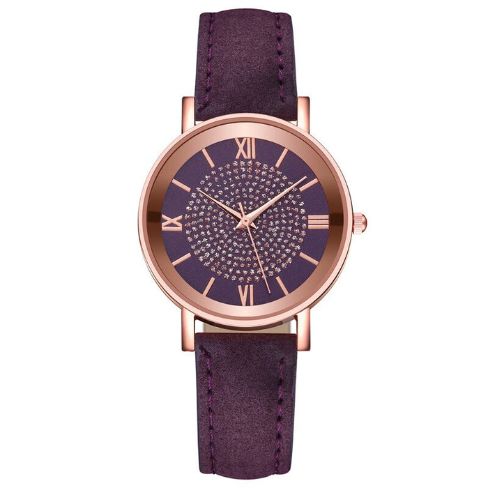 Women Watch Leather Ladies Fashion Simple Watches Quartz Starry Sky Dial Clock