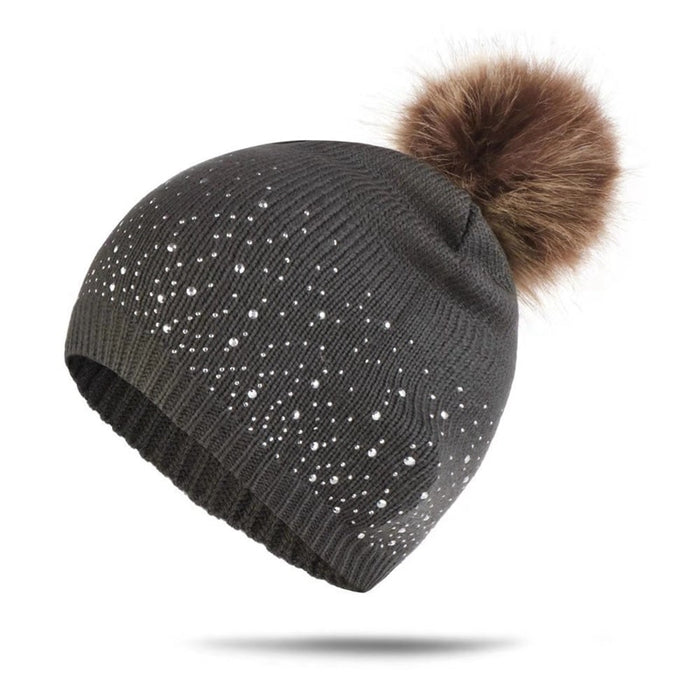 Fashion Rhinestone Inlay Solid Color Baby Pompom Hat