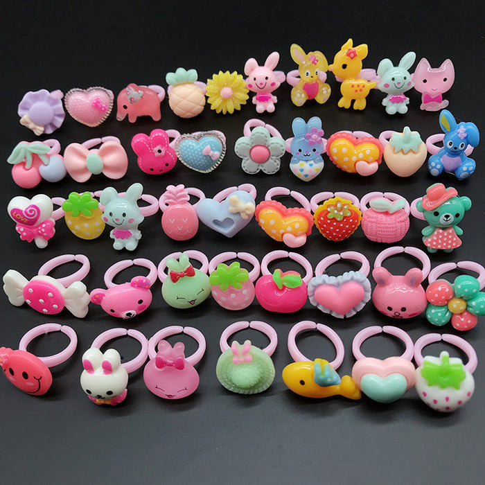 200 Pieces Children's Cartoon Candy Flower Animal Bow Shape Ring