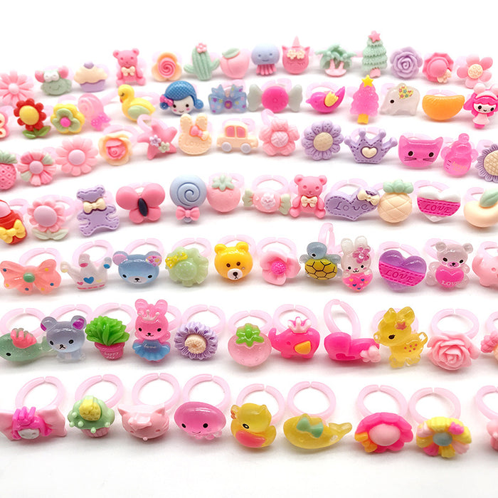 200 Pieces Children's Cartoon Candy Flower Animal Bow Shape Ring