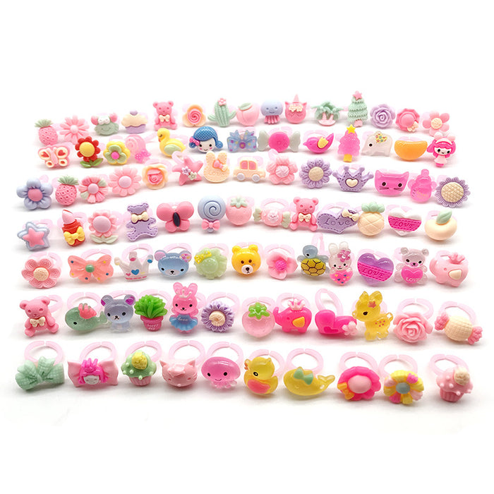 200 Pieces Children's Cartoon Candy Flower Animal Bow Shape Ring