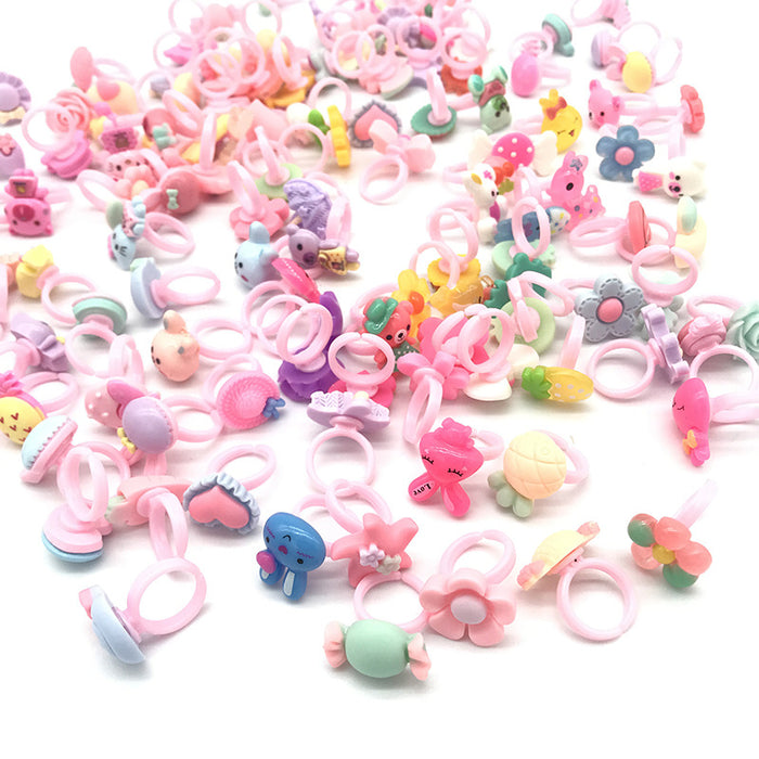 200 Pieces Children's Cartoon Candy Flower Animal Bow Shape Ring