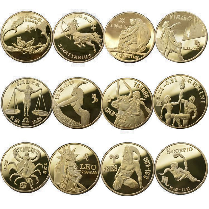 3 Sets Embossed 12 zodiac Gold Plated Commemorative Coins