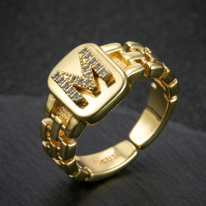 Wholesale 52 Pieces 26 Letters Gold Plated Rings