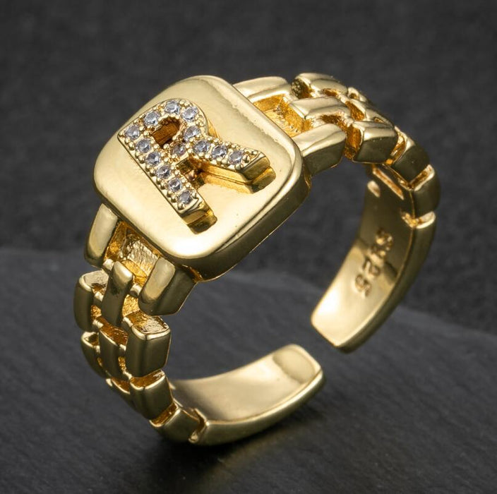 Wholesale 52 Pieces 26 Letters Gold Plated Rings