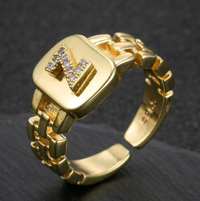 Wholesale 52 Pieces 26 Letters Gold Plated Rings