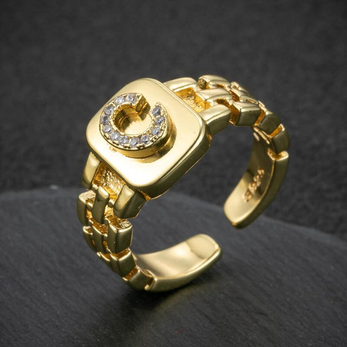 Wholesale 52 Pieces 26 Letters Gold Plated Rings