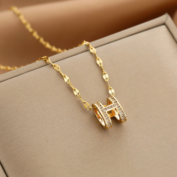 45Piece Golden Zircon Jewelry Pendant Stainless Steel Necklace