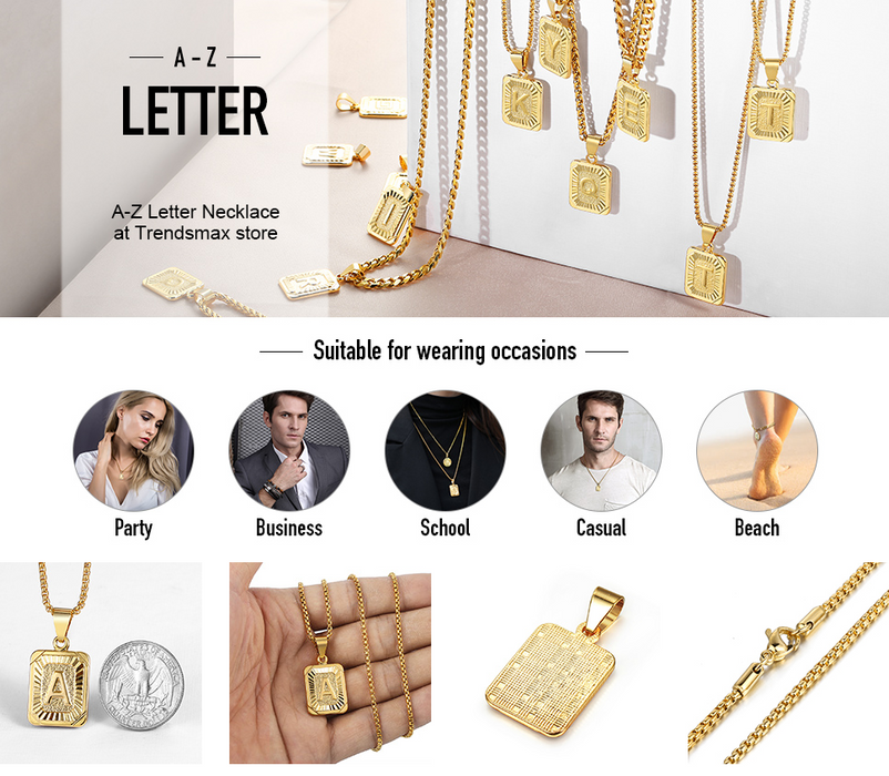 130Pcs Gold Plated Letter Necklaces