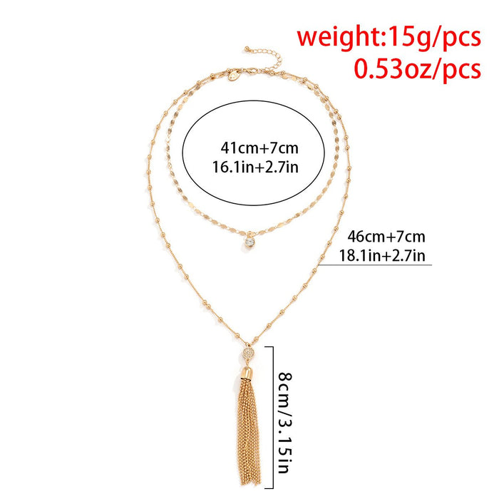 Simple Beaded Tassel Pendant Double Layer Necklace