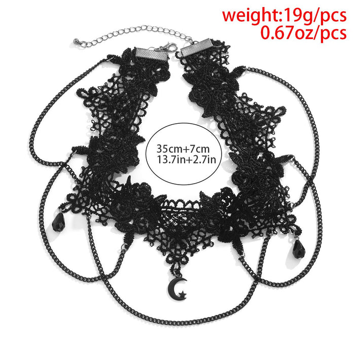 Lace Flower Short Moon Drop Pendant Collarbone Necklace