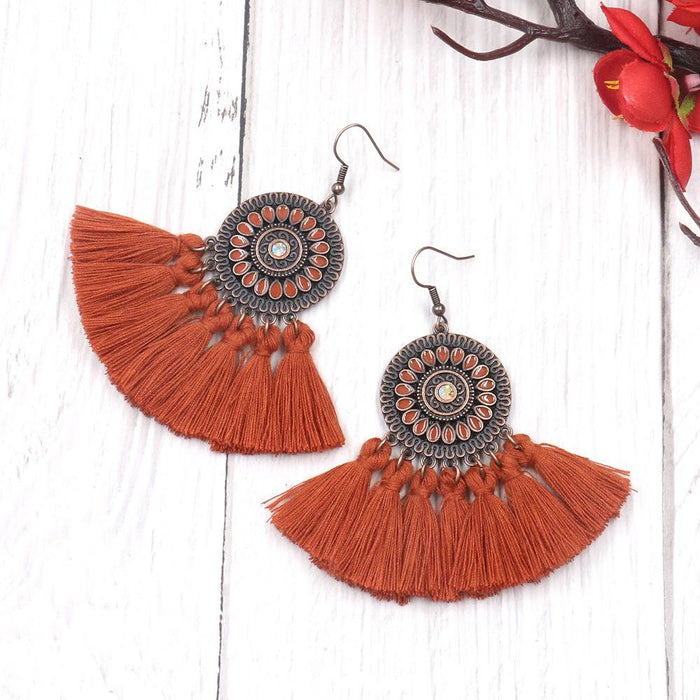 Women's Fashion Round Boho Vintage Tassel Earrings
