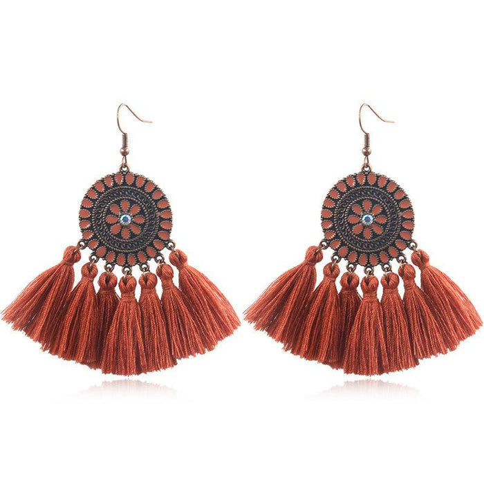 Women's Fashion Round Boho Vintage Tassel Earrings