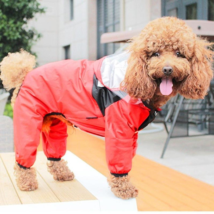 Dog Waterproof Raincoat Jumpsuit Reflective Raincoat Hooded