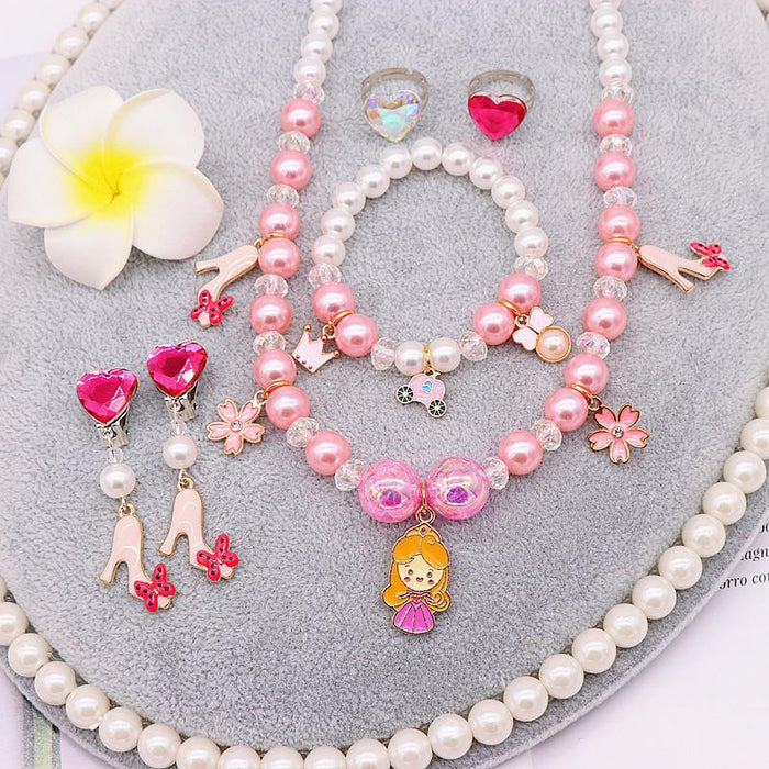 Children's imitation pearl Snow Princess Necklace Bracelet Set