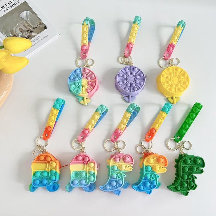 Cartoon cute flower girl silicone bag keychain ring