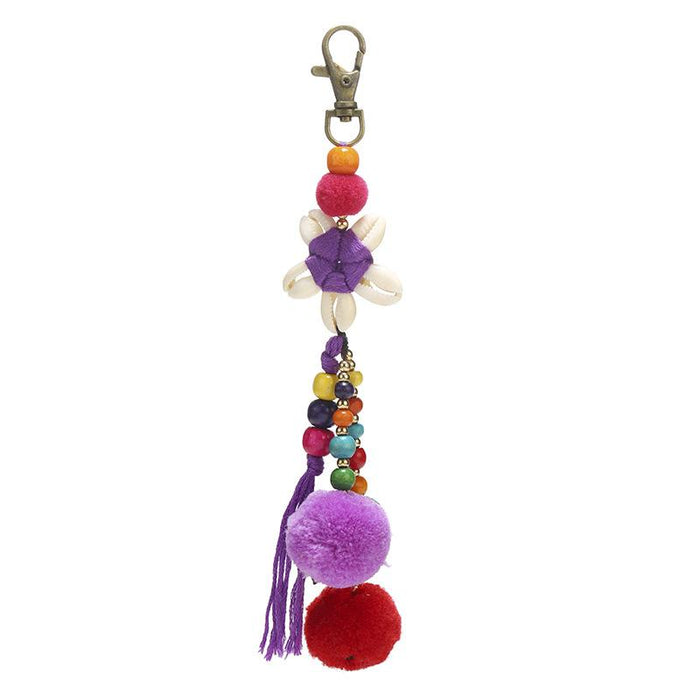 Bohemian shell plush ball pendant car Keychains